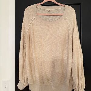 Cream Crew Neck Sweater with Relaxed Fit and Long Sleeves